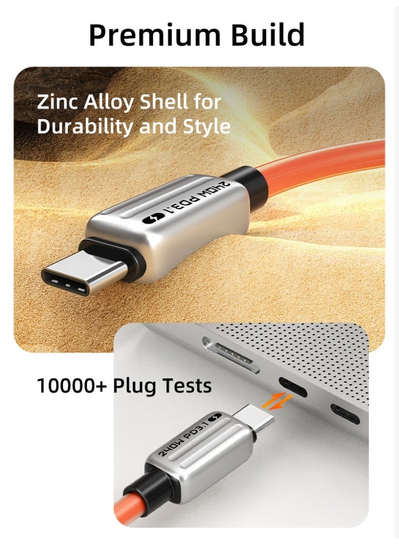 كابل تايم كابل شحن USB-C بقوة 240 واط وطول 2 متر، متوافق مع أجهزة آيفون برو ماكس 17/16/15 | برتقالي - Image 4